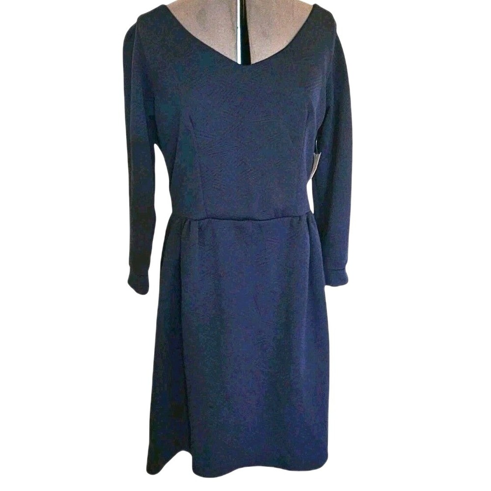 Quilted dress  Fit & Flare size X‎ Large long sleeve navy blue Melissa Masse